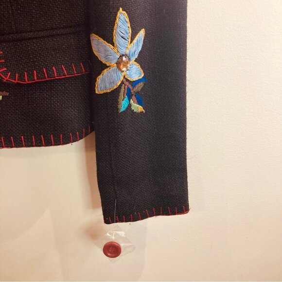 ZARA BASIC Sz S Embroidered Sequins Rhinestones Linen Blend Blazer Jacket  NWOT - Picture 2 of 13